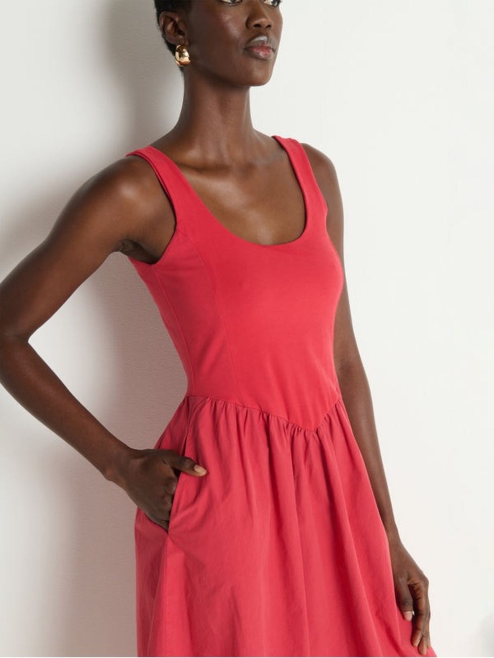 Nation Los Angeles Fiona Basque V Waist Midi Dress in Heartbeat Red Size M NEW - Picture 3 of 10